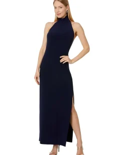 Norma Kamali Halter Turtle Side Slit Gown Women's