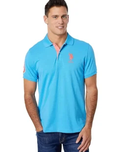 U.S. POLO ASSN. Slim Fit Big Horse Polo with Stripe Collar Men's