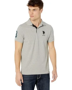 U.S. POLO ASSN. Slim Fit Big Horse Polo with Stripe Collar Men's