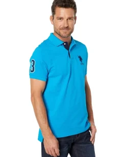 U.S. POLO ASSN. Slim Fit Big Horse Polo with Stripe Collar Men's