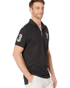 U.S. POLO ASSN. Slim Fit Big Horse Polo with Stripe Collar Men's