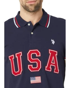 U.S. POLO ASSN. Slim Fit USA Applique Flag Print Knit Polo Shirt Men's