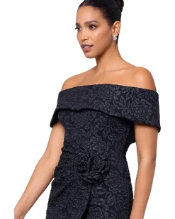 XSCAPE Short Brocade Off The Shoulder Flower Women's
